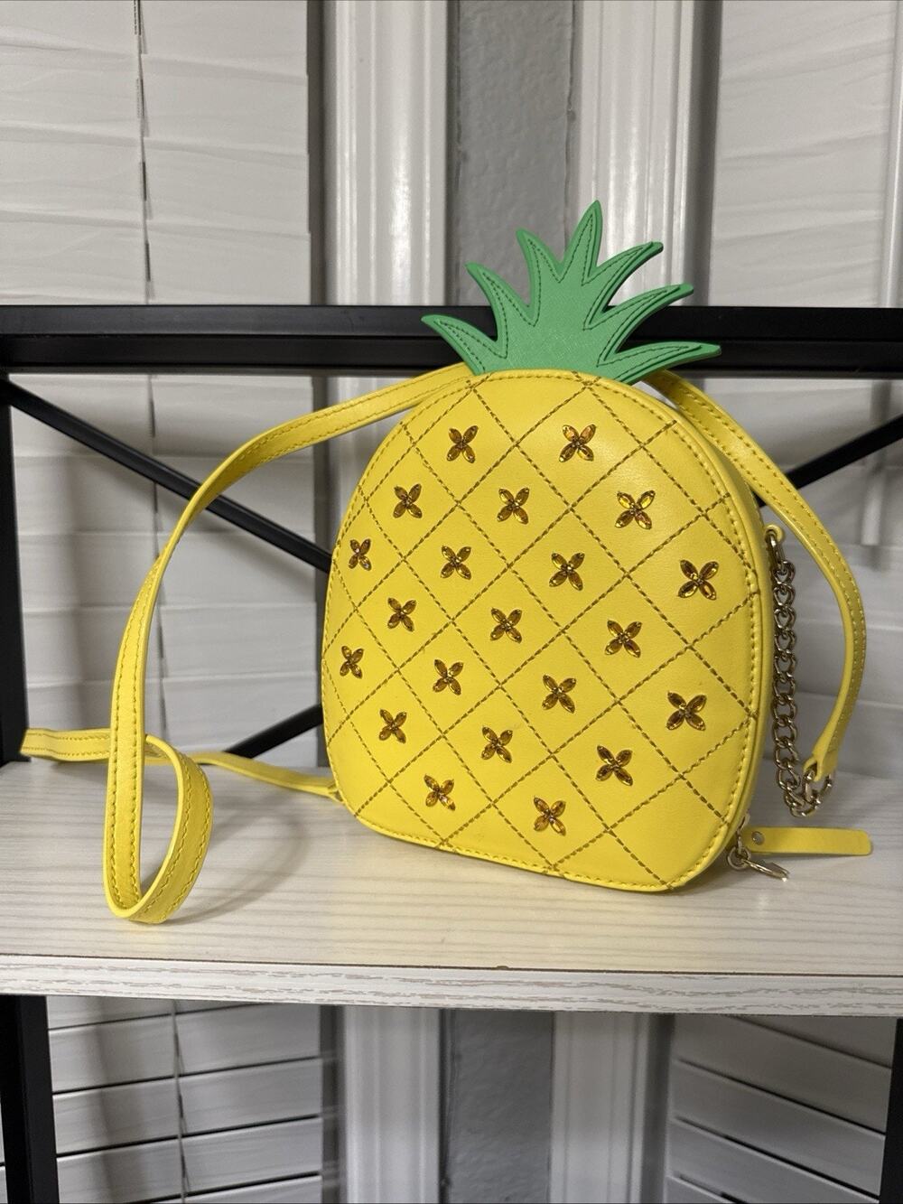 Kate Spade PINEAPPLE Leather Crossbody how Refreshing Yellow Purse Bag jeweled